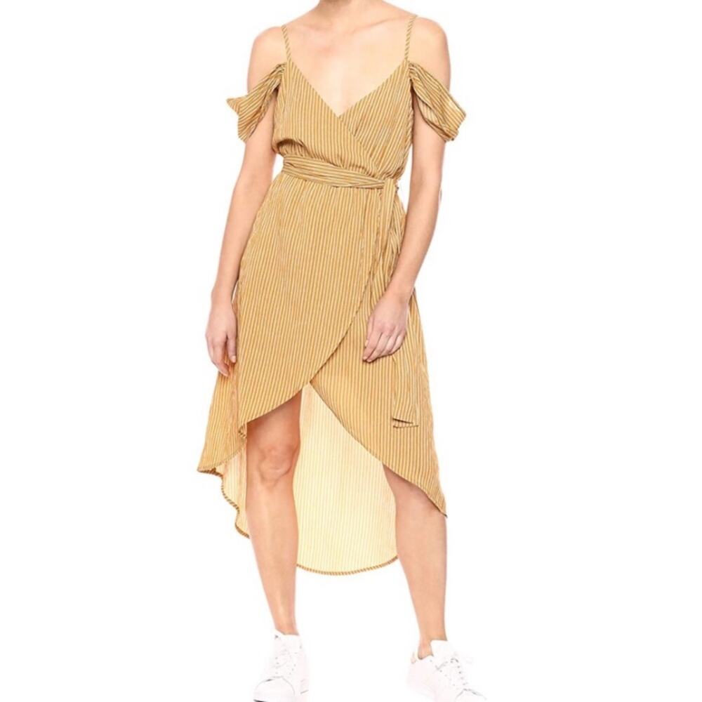 JOA Mustard Striped Midi Dress